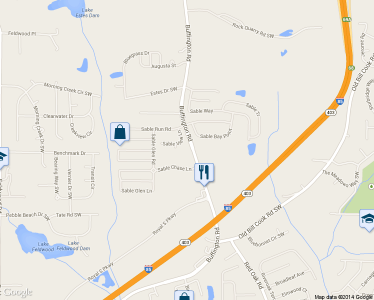 map of restaurants, bars, coffee shops, grocery stores, and more near 5725 Buffington Road in College Park