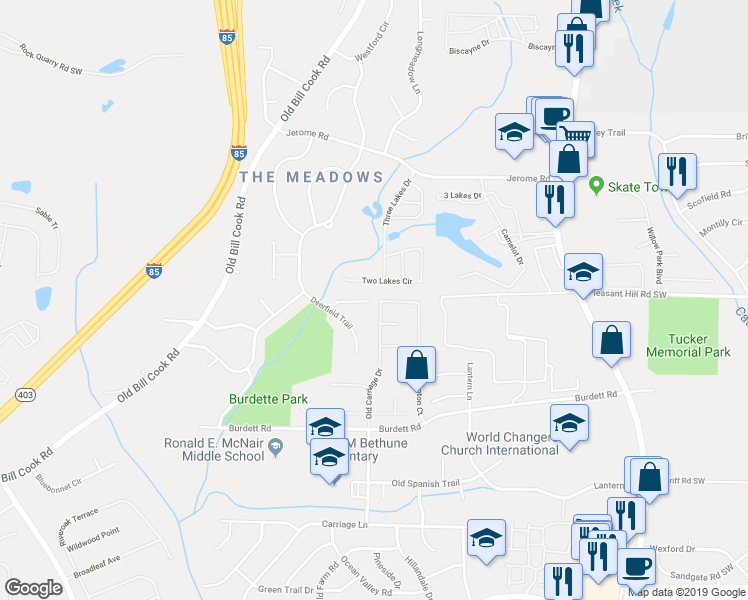 map of restaurants, bars, coffee shops, grocery stores, and more near 5709 Old Carriage Dr in College Park