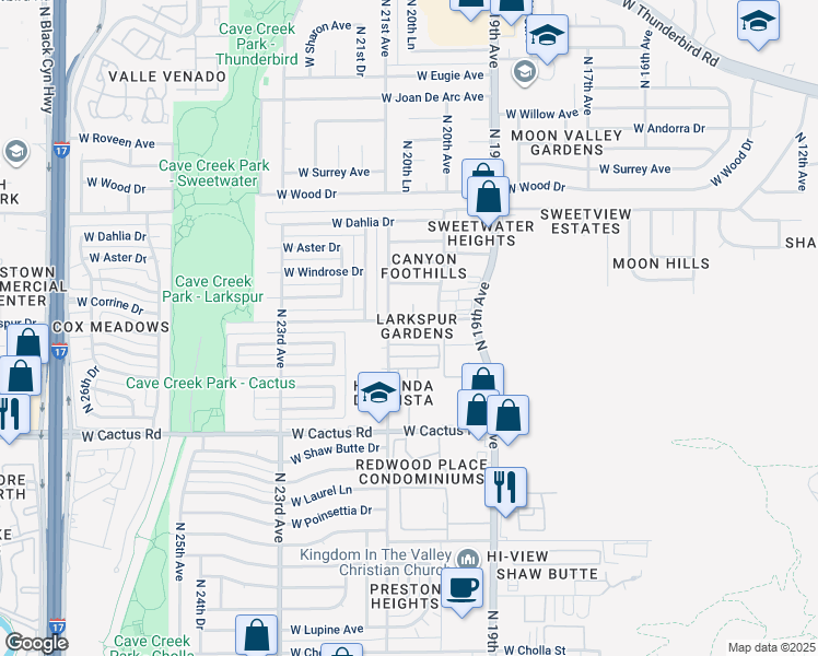 map of restaurants, bars, coffee shops, grocery stores, and more near 12601 North 20th Drive in Phoenix