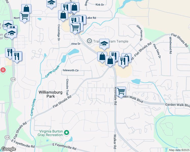 map of restaurants, bars, coffee shops, grocery stores, and more near 1303 Flat Shoals Road in Atlanta