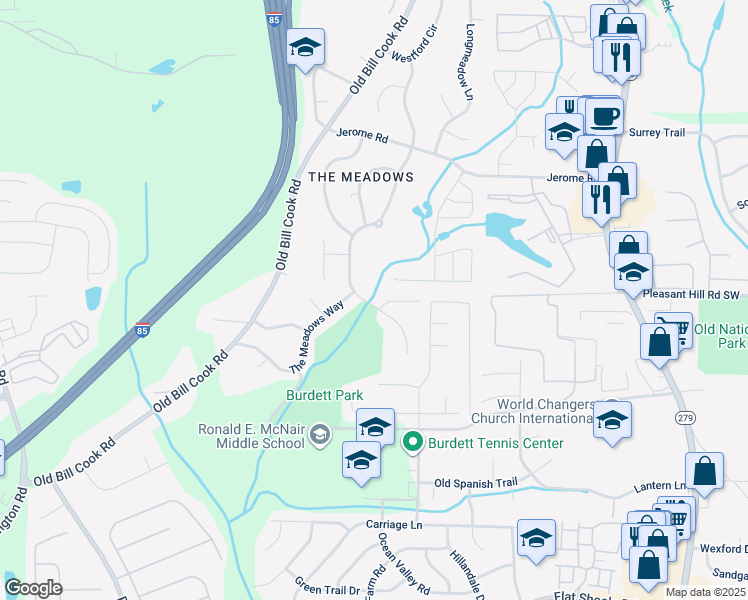 map of restaurants, bars, coffee shops, grocery stores, and more near 2825 East Hampton Court in College Park