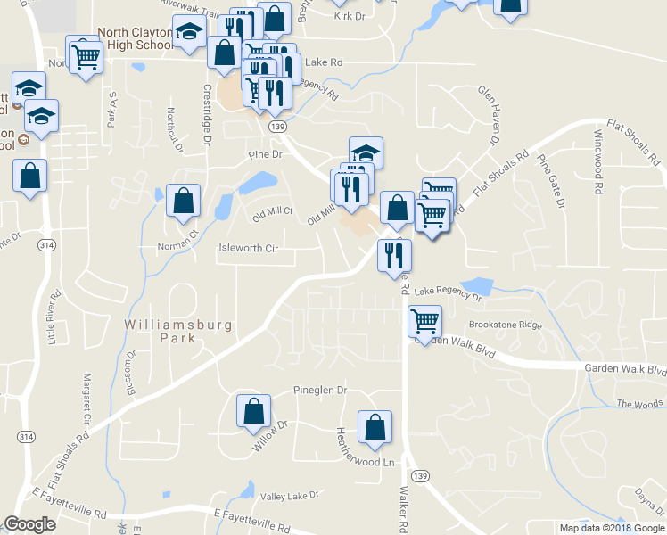map of restaurants, bars, coffee shops, grocery stores, and more near 1303 Flat Shoals Road in Atlanta