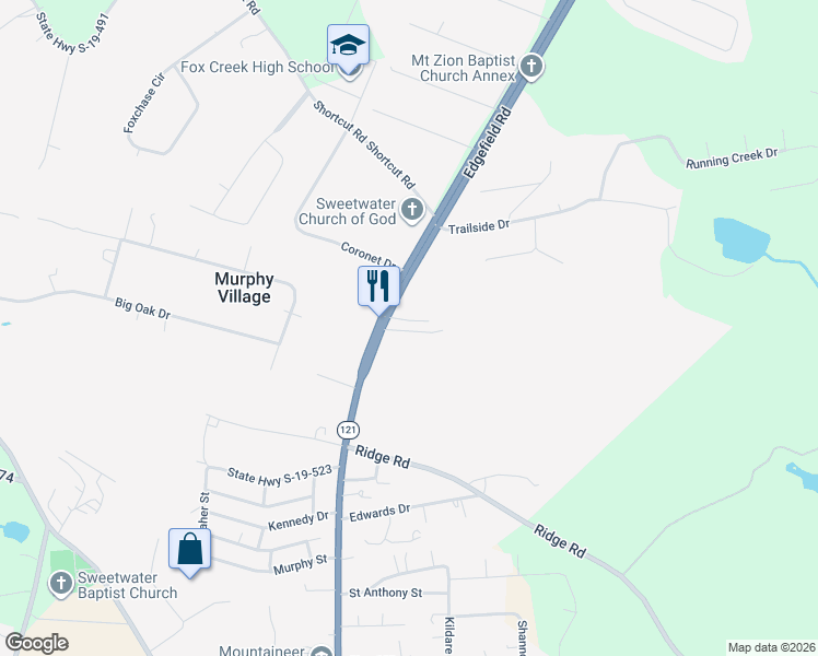 map of restaurants, bars, coffee shops, grocery stores, and more near 1425 Edgefield Road in North Augusta