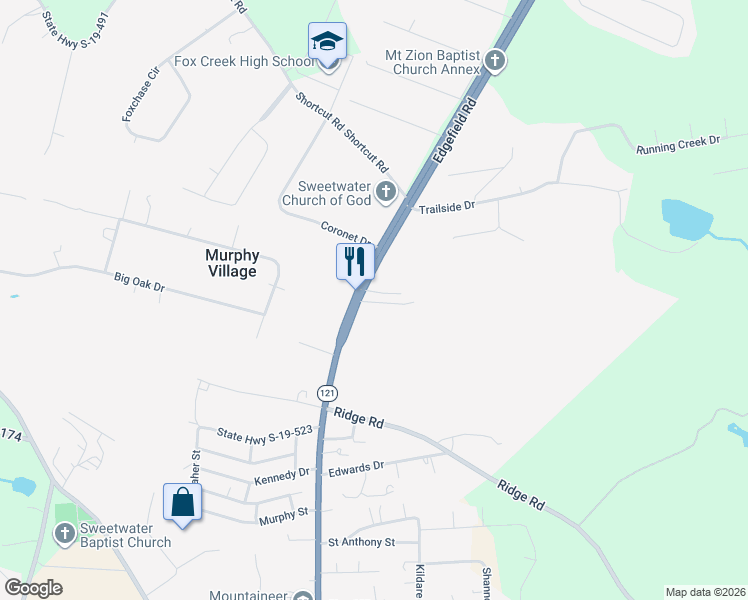 map of restaurants, bars, coffee shops, grocery stores, and more near 1425 Edgefield Road in North Augusta