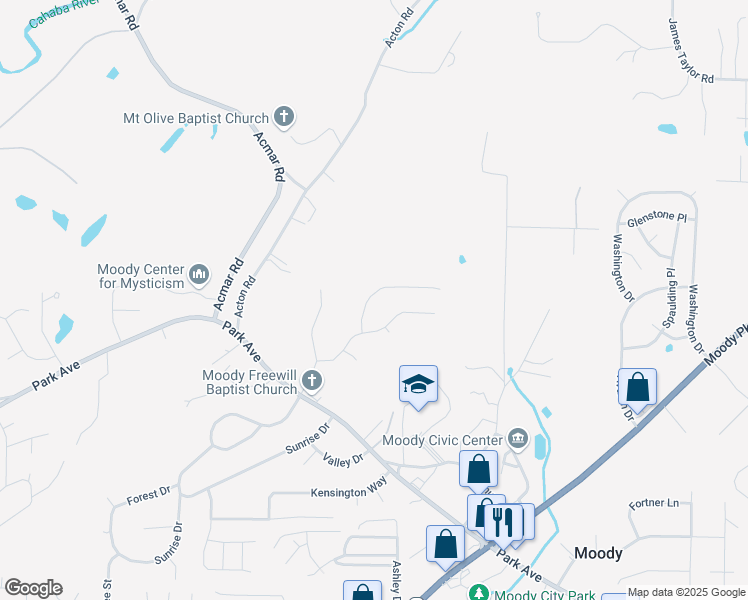 map of restaurants, bars, coffee shops, grocery stores, and more near 4036 Jubilee Lane in Moody