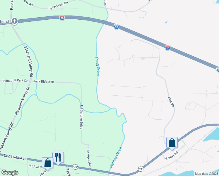 map of restaurants, bars, coffee shops, grocery stores, and more near 625 Creek Ridge Drive in Riverside