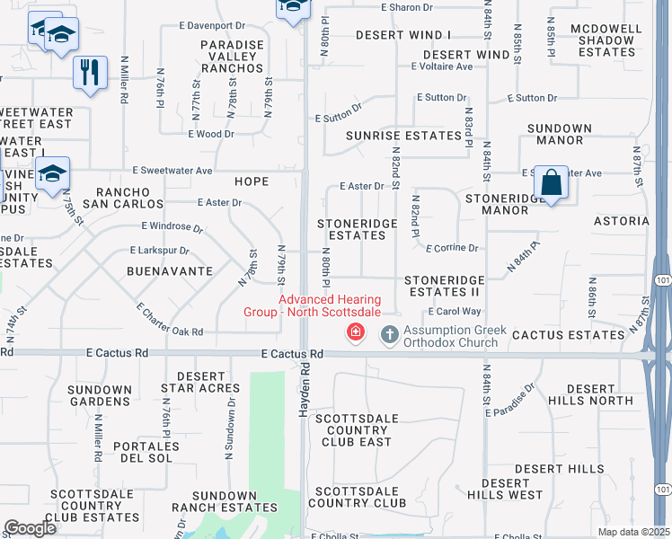 map of restaurants, bars, coffee shops, grocery stores, and more near 12461 North 80th Place in Scottsdale
