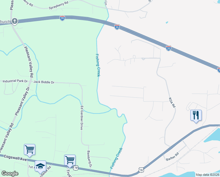 map of restaurants, bars, coffee shops, grocery stores, and more near 625 Creek Ridge Drive in Riverside