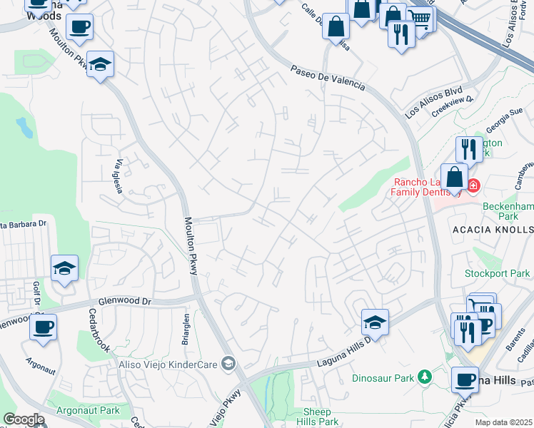 map of restaurants, bars, coffee shops, grocery stores, and more near 572 Avenida Sevilla in Laguna Woods