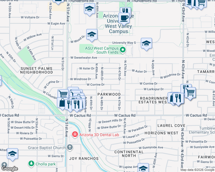 map of restaurants, bars, coffee shops, grocery stores, and more near 4809 West Corrine Drive in Glendale