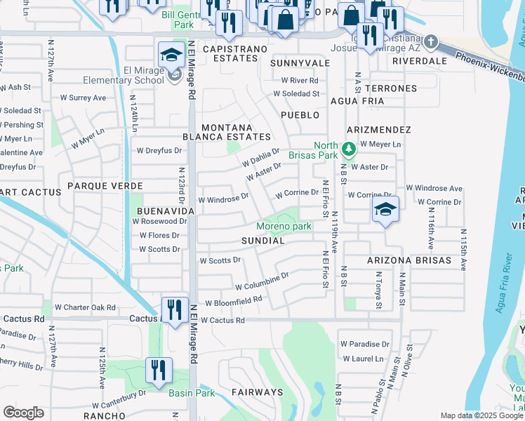map of restaurants, bars, coffee shops, grocery stores, and more near 12812 North Primrose Street in El Mirage