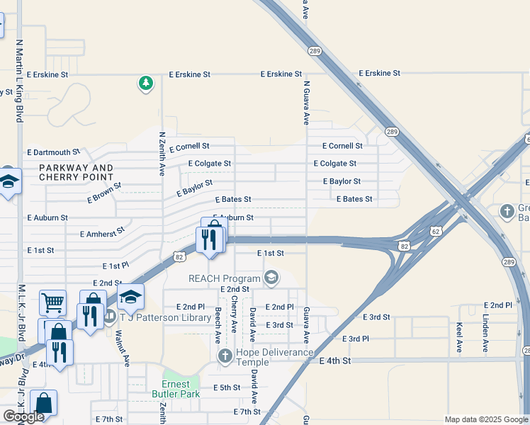 map of restaurants, bars, coffee shops, grocery stores, and more near 2917 East Auburn Street in Lubbock