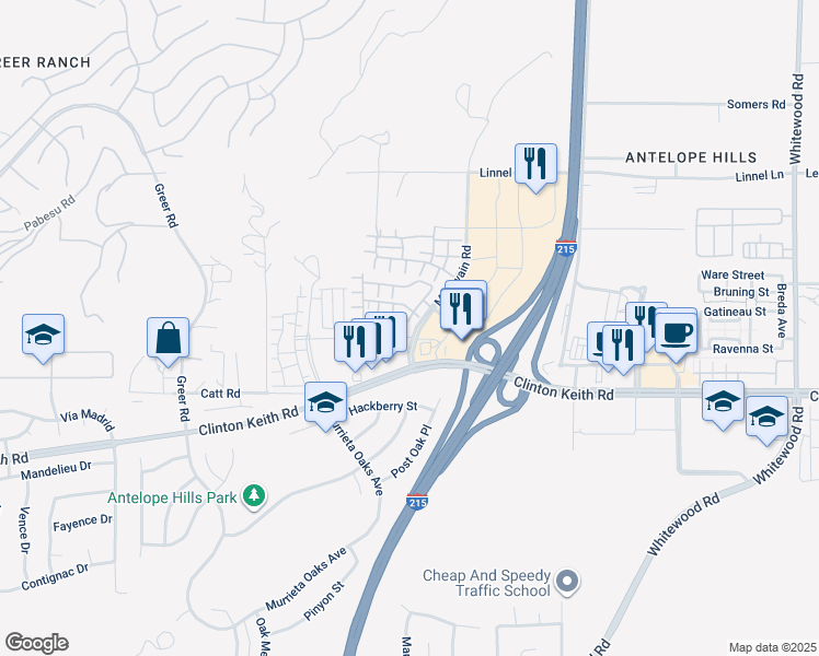map of restaurants, bars, coffee shops, grocery stores, and more near 27518 Hazelhurst Street in Murrieta