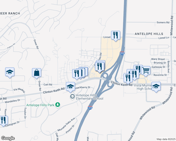 map of restaurants, bars, coffee shops, grocery stores, and more near 35876 Hazelhurst Street in Murrieta