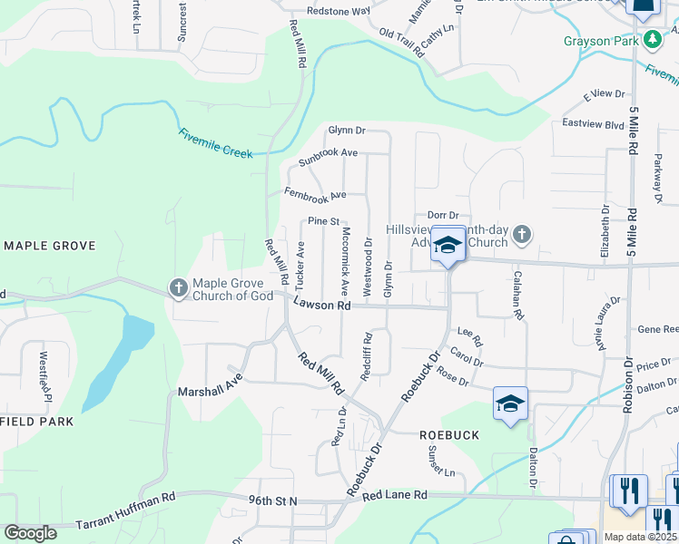 map of restaurants, bars, coffee shops, grocery stores, and more near 225 Mccormick Avenue in Birmingham