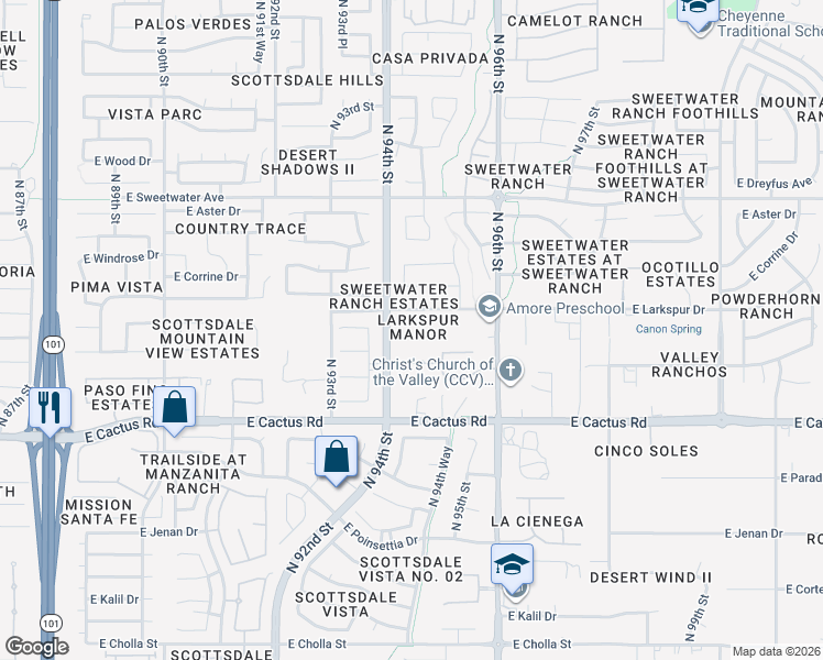map of restaurants, bars, coffee shops, grocery stores, and more near 9438 East Bloomfield Road in Scottsdale