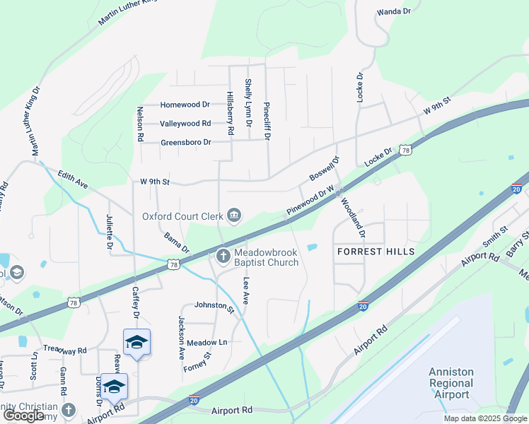 map of restaurants, bars, coffee shops, grocery stores, and more near 1024 Pinewood Drive in Oxford