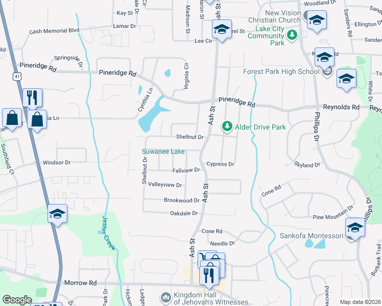 map of restaurants, bars, coffee shops, grocery stores, and more near 5648 Kite Dr in Forest Park