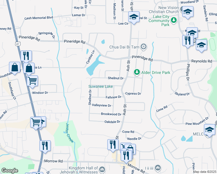 map of restaurants, bars, coffee shops, grocery stores, and more near 5654 Bowdon Drive in Forest Park