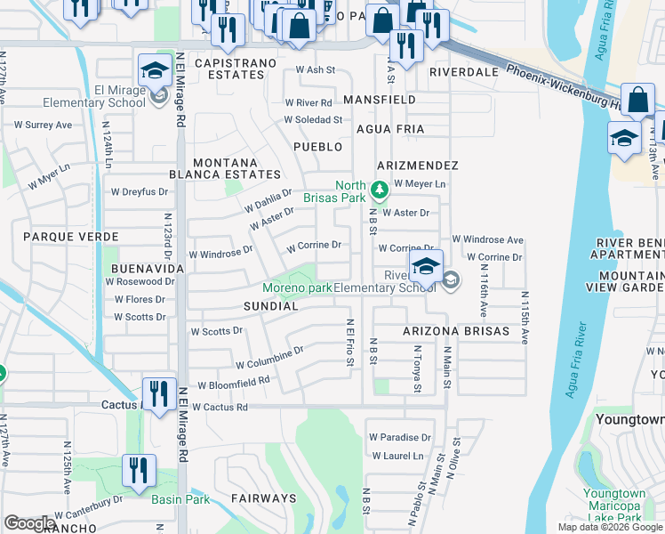 map of restaurants, bars, coffee shops, grocery stores, and more near 11931 West Rosewood Drive in El Mirage
