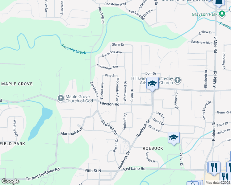 map of restaurants, bars, coffee shops, grocery stores, and more near 225 Mccormick Avenue in Birmingham