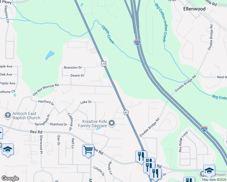 map of restaurants, bars, coffee shops, grocery stores, and more near 2790 Holly Berry Drive in Ellenwood