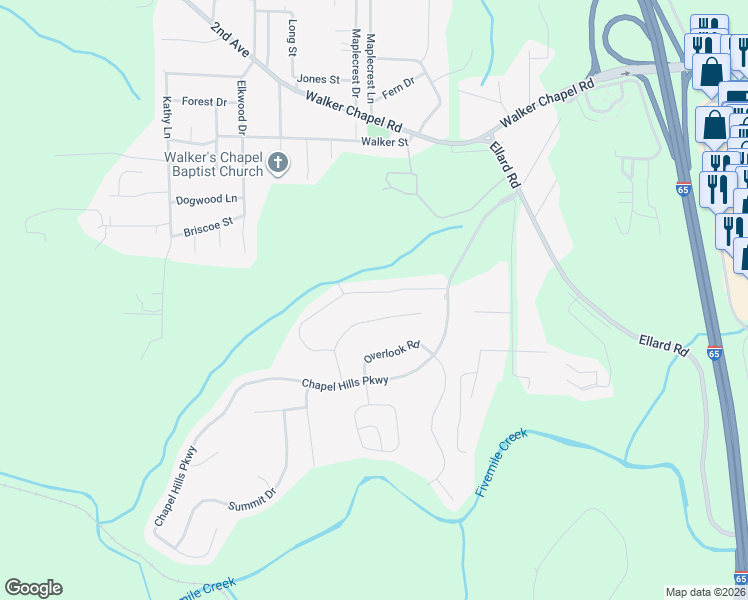 map of restaurants, bars, coffee shops, grocery stores, and more near 270 Chapel Hill Trail in Fultondale