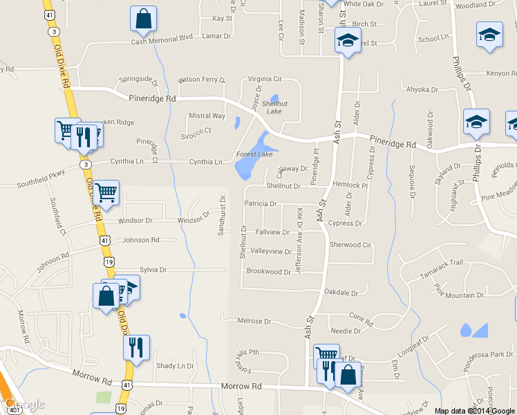 map of restaurants, bars, coffee shops, grocery stores, and more near 5655 Dorsey Dr in Forest Park