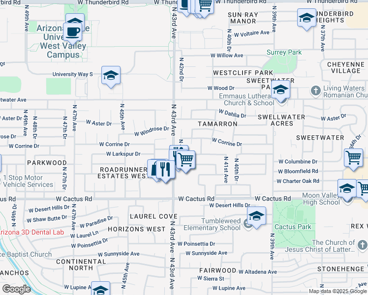 map of restaurants, bars, coffee shops, grocery stores, and more near 12601 North 42nd Drive in Phoenix