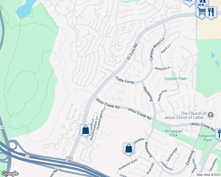 map of restaurants, bars, coffee shops, grocery stores, and more near 98 Cinnamon Teal in Aliso Viejo