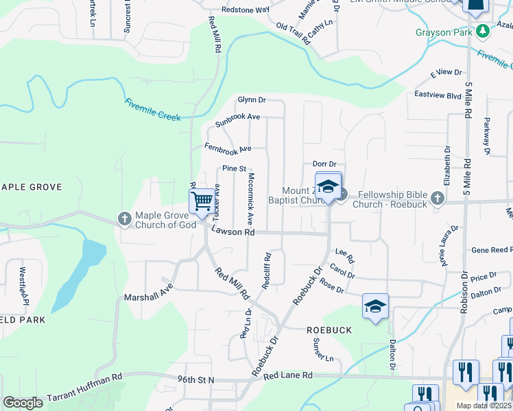 map of restaurants, bars, coffee shops, grocery stores, and more near 225 Mccormick Avenue in Birmingham