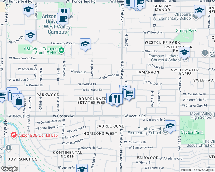 map of restaurants, bars, coffee shops, grocery stores, and more near 4409 West Corrine Drive in Glendale