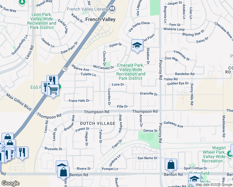 map of restaurants, bars, coffee shops, grocery stores, and more near 31635 Granville Drive in Winchester