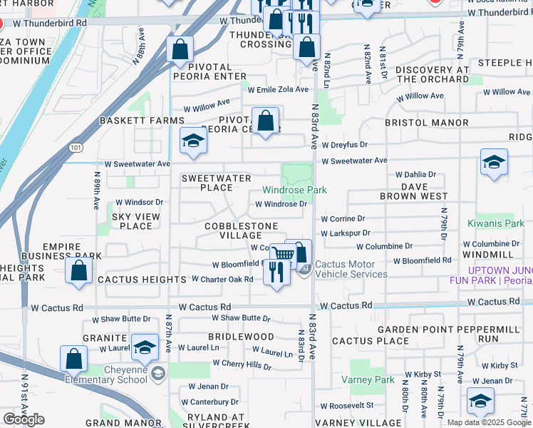 map of restaurants, bars, coffee shops, grocery stores, and more near 8408 West Corrine Drive in Peoria