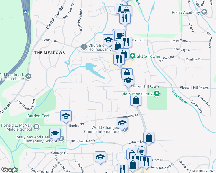 map of restaurants, bars, coffee shops, grocery stores, and more near 714 Camelot Dr in Atlanta