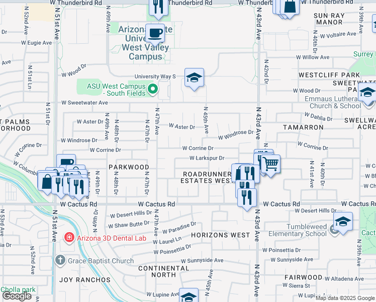 map of restaurants, bars, coffee shops, grocery stores, and more near 4555 West Corrine Drive in Glendale