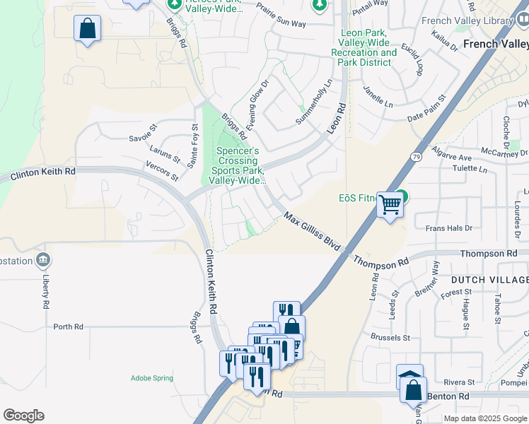 map of restaurants, bars, coffee shops, grocery stores, and more near 35858 Quail Run Street in Murrieta