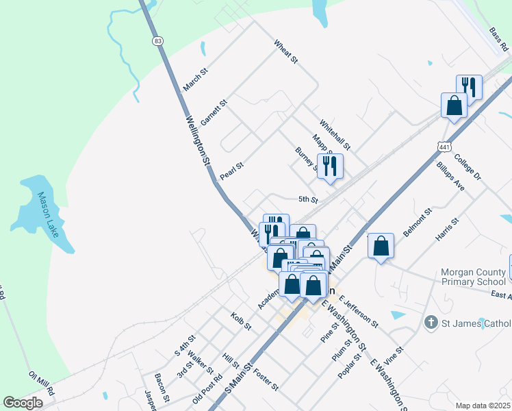 map of restaurants, bars, coffee shops, grocery stores, and more near 439 West Jefferson Street in Madison