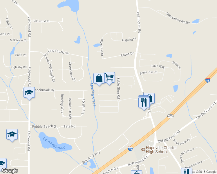 map of restaurants, bars, coffee shops, grocery stores, and more near 3515 Devon Chase Road in Atlanta