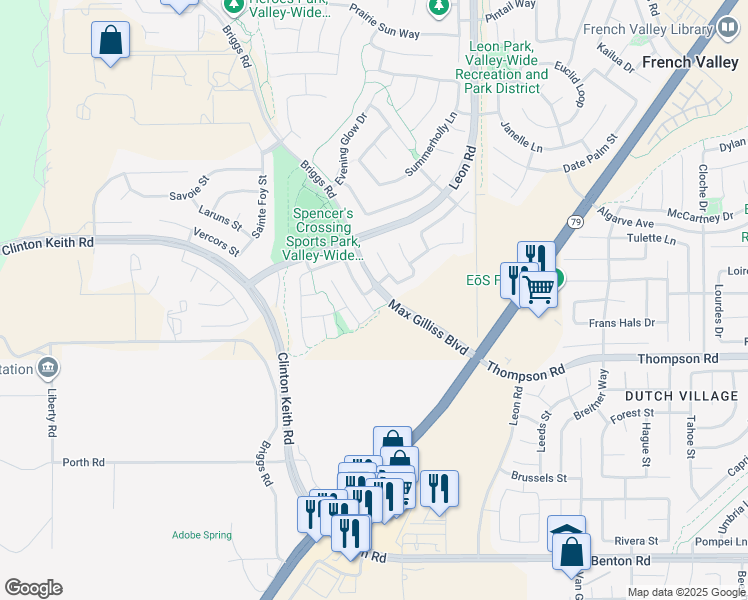 map of restaurants, bars, coffee shops, grocery stores, and more near 35858 Quail Run Street in Murrieta