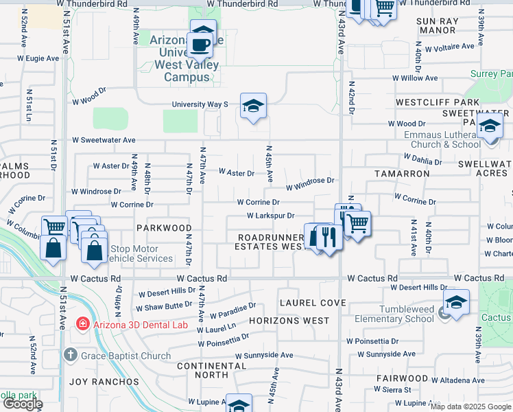 map of restaurants, bars, coffee shops, grocery stores, and more near 4525 West Corrine Drive in Glendale
