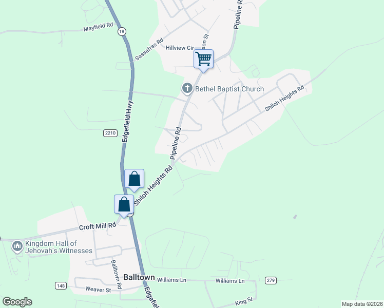 map of restaurants, bars, coffee shops, grocery stores, and more near 249 Mark Anthony Road in Aiken