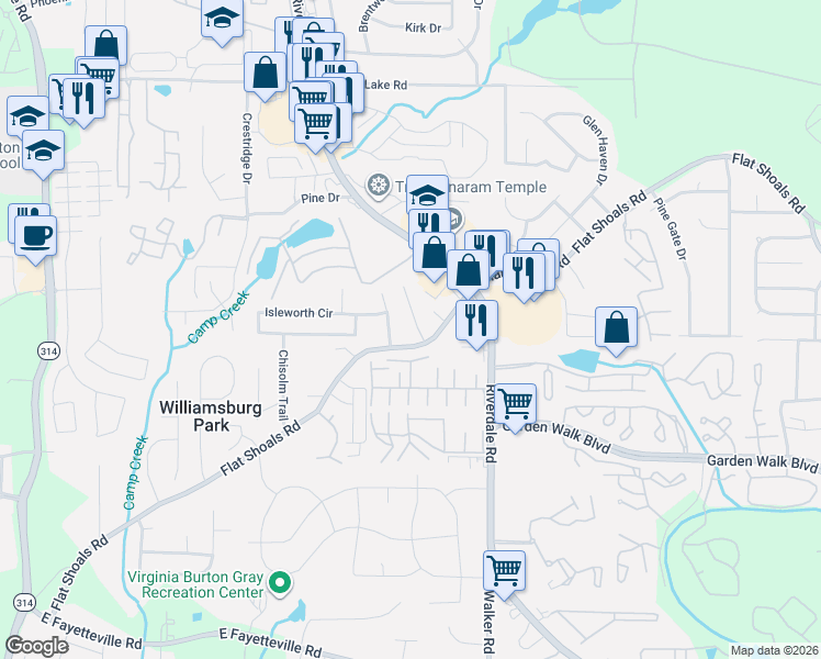 map of restaurants, bars, coffee shops, grocery stores, and more near 5765 Shoals Place Trail in Atlanta