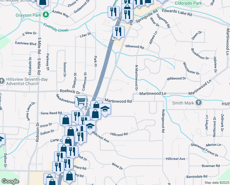 map of restaurants, bars, coffee shops, grocery stores, and more near 713 Kingman Road in Birmingham