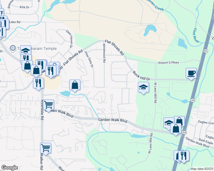 map of restaurants, bars, coffee shops, grocery stores, and more near 927 Silverwood Drive in Atlanta