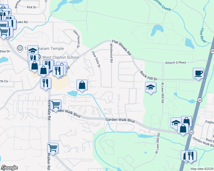 map of restaurants, bars, coffee shops, grocery stores, and more near 939 Silverwood Drive in Atlanta