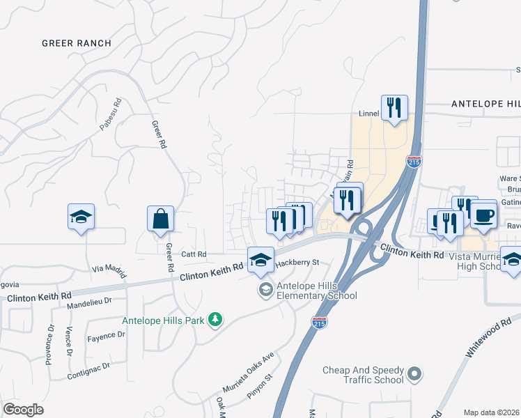 map of restaurants, bars, coffee shops, grocery stores, and more near 35880 Breckyn Lane in Murrieta