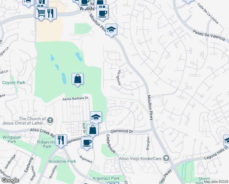 map of restaurants, bars, coffee shops, grocery stores, and more near 23416 El Reposa in Laguna Hills