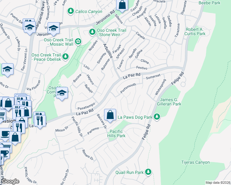 map of restaurants, bars, coffee shops, grocery stores, and more near 27815 Sheffield in Mission Viejo