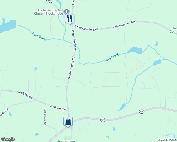 map of restaurants, bars, coffee shops, grocery stores, and more near 3480 Pebble Brook Lane in Stockbridge